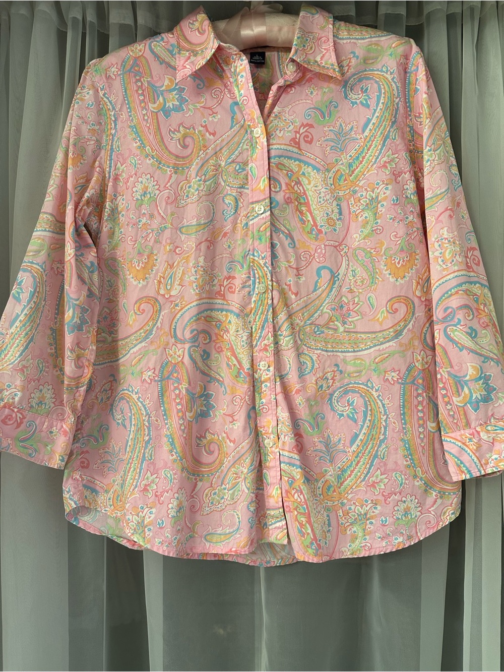 Chaps Womens Pink Paisley Button-Up Shirt